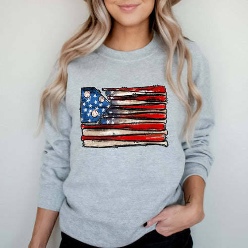 Baseball Flag Sweatshirt, Patriotic Baseball Crewneck, American Flag Sweater, Baseball Gift Idea