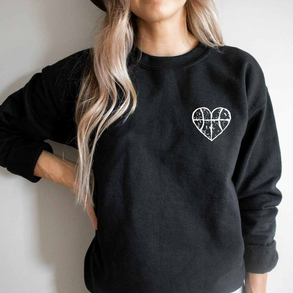 Basketball Distressed Heart Sweatshirt, Basketball Mom Crewneck, Basketball Team Shirts