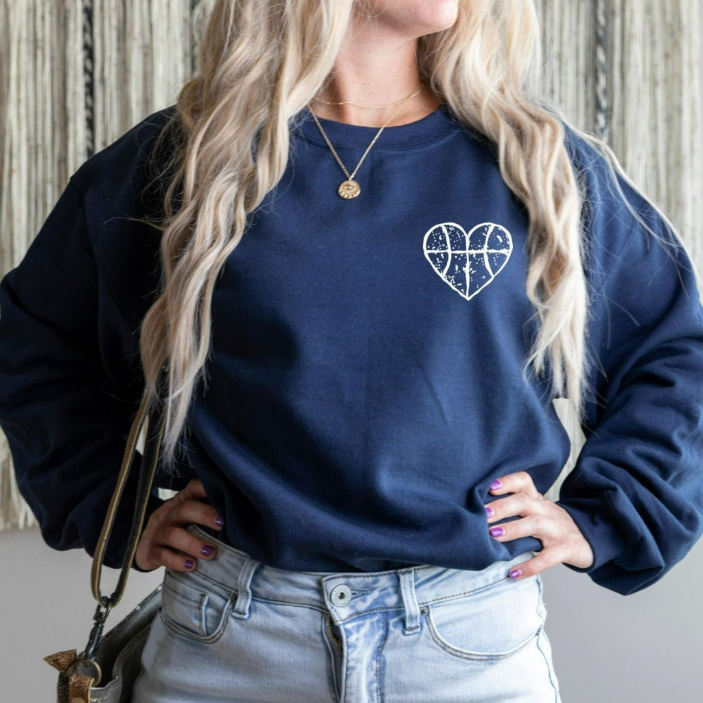 Basketball Distressed Heart Sweatshirt, Basketball Mom Crewneck, Basketball Team Shirts
