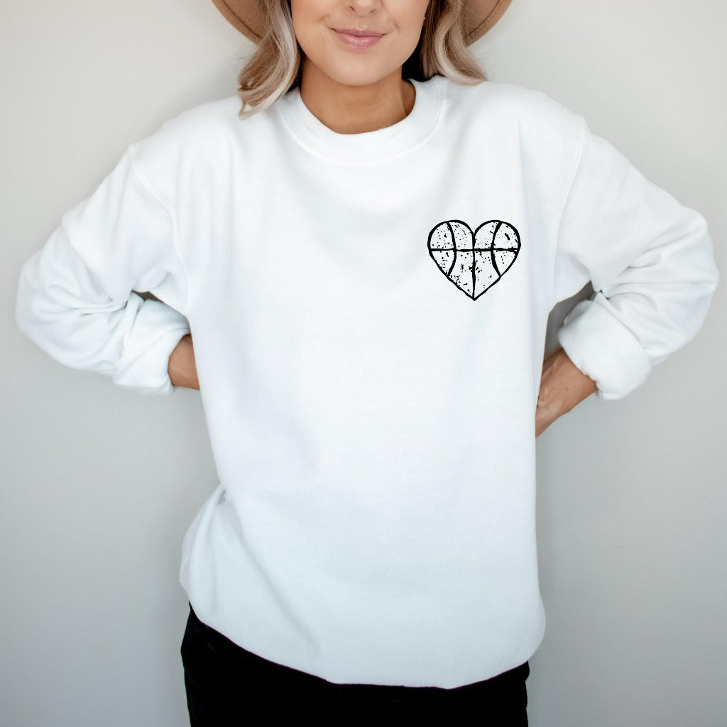Basketball Distressed Heart Sweatshirt, Basketball Mom Crewneck, Basketball Team Shirts