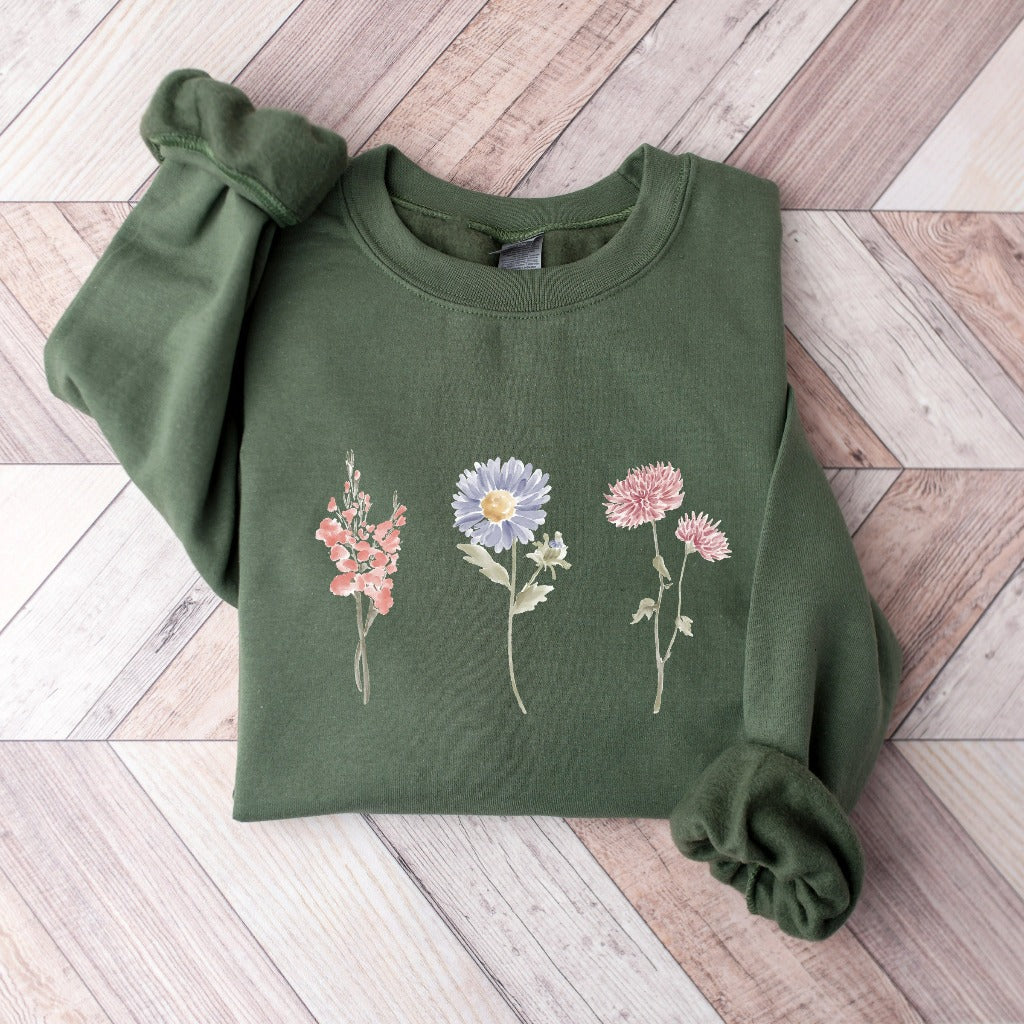 Custom Birth Month Flower Sweatshirt, Christmas Gift for Her, Floral Crewneck Sweater, Sentimental Birthday or Mothers Day Gift