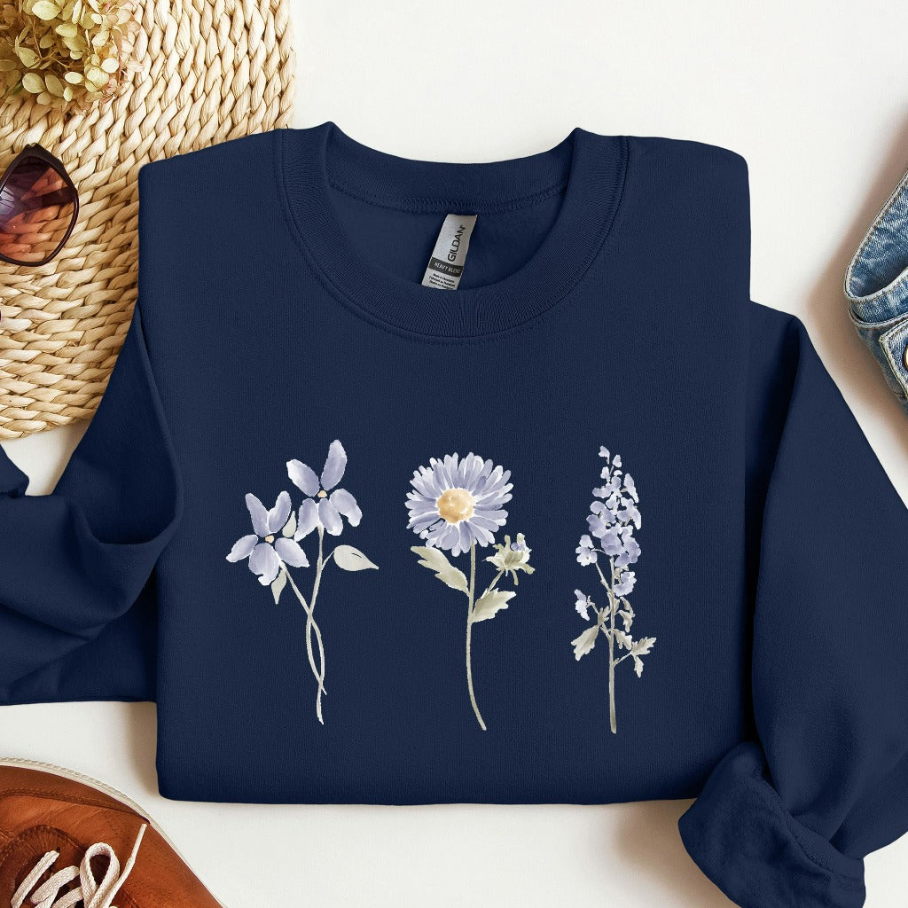 Custom Birth Month Flower Sweatshirt, Christmas Gift for Her, Floral Crewneck Sweater, Sentimental Birthday or Mothers Day Gift