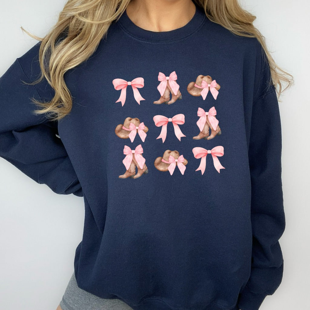 Pink Cowgirl Sweatshirt, Coquette Cowgirl Crewneck, Girly Western Cowgirl Sweater, Coquette Bow Shirt