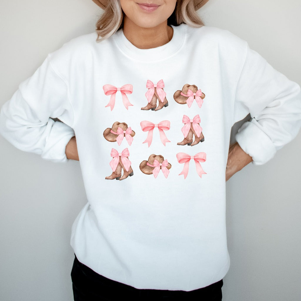 Pink Cowgirl Sweatshirt, Coquette Cowgirl Crewneck, Girly Western Cowgirl Sweater, Coquette Bow Shirt