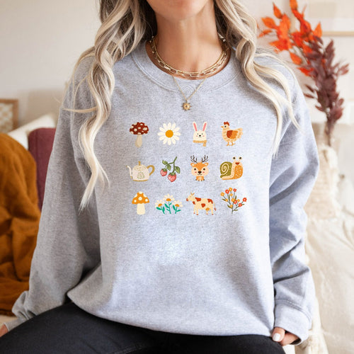 Cottagecore Doodles Sweatshirt, Boho Flowers Crewneck, Cottage Core Sweater, Gift for Her