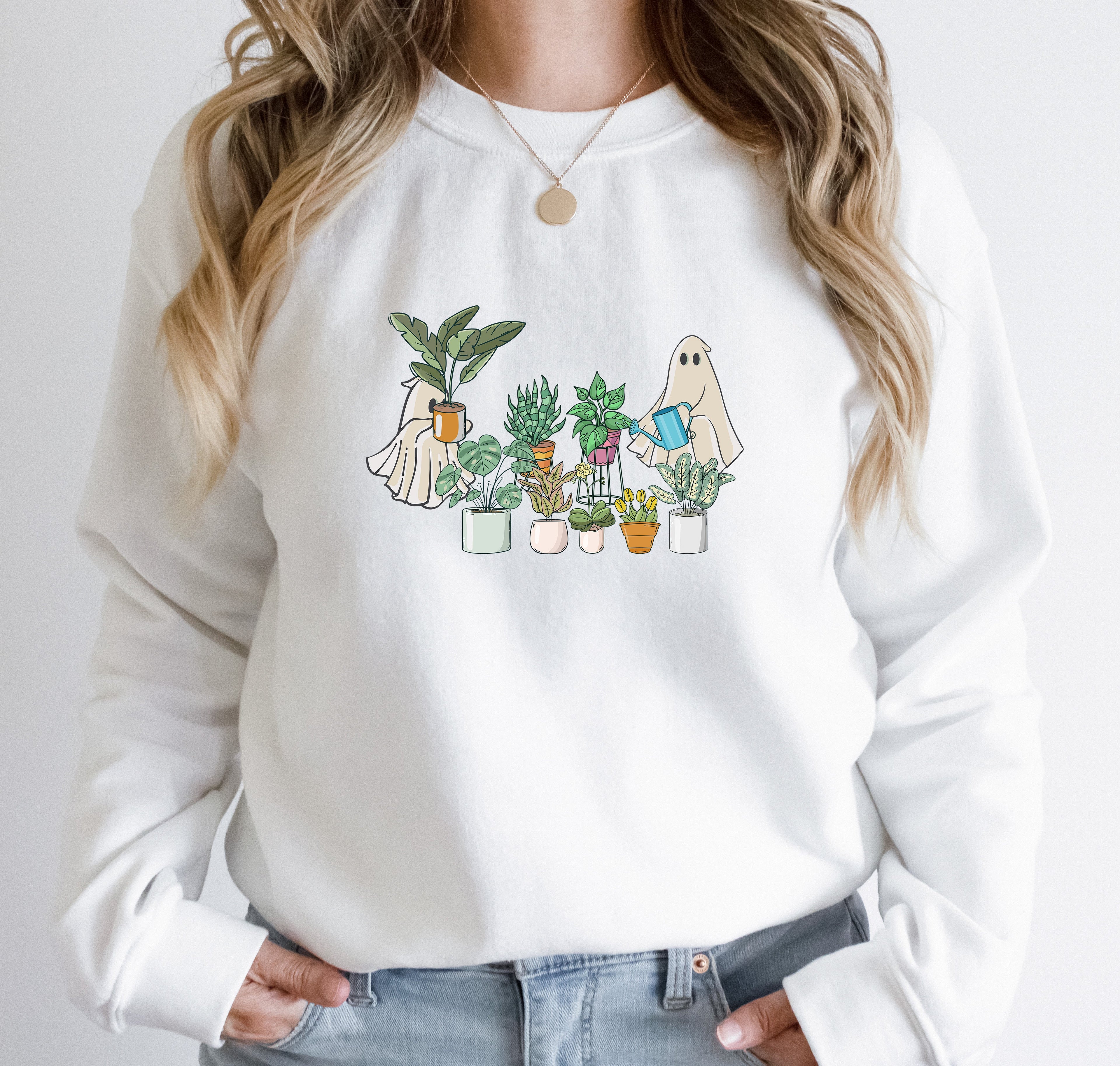 Ghost Plant Lady Sweatshirt – Cute Halloween Houseplant Crewneck