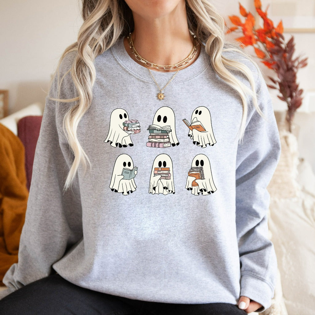 Ghosts Reading Books Sweatshirt – Cute Spooky Book Lover Crewneck