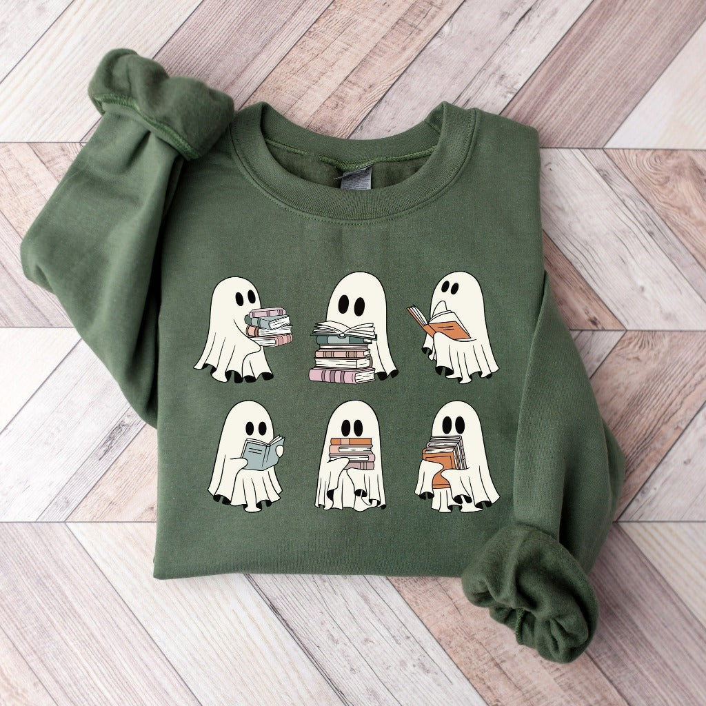 Ghosts Reading Books Sweatshirt – Cute Spooky Book Lover Crewneck