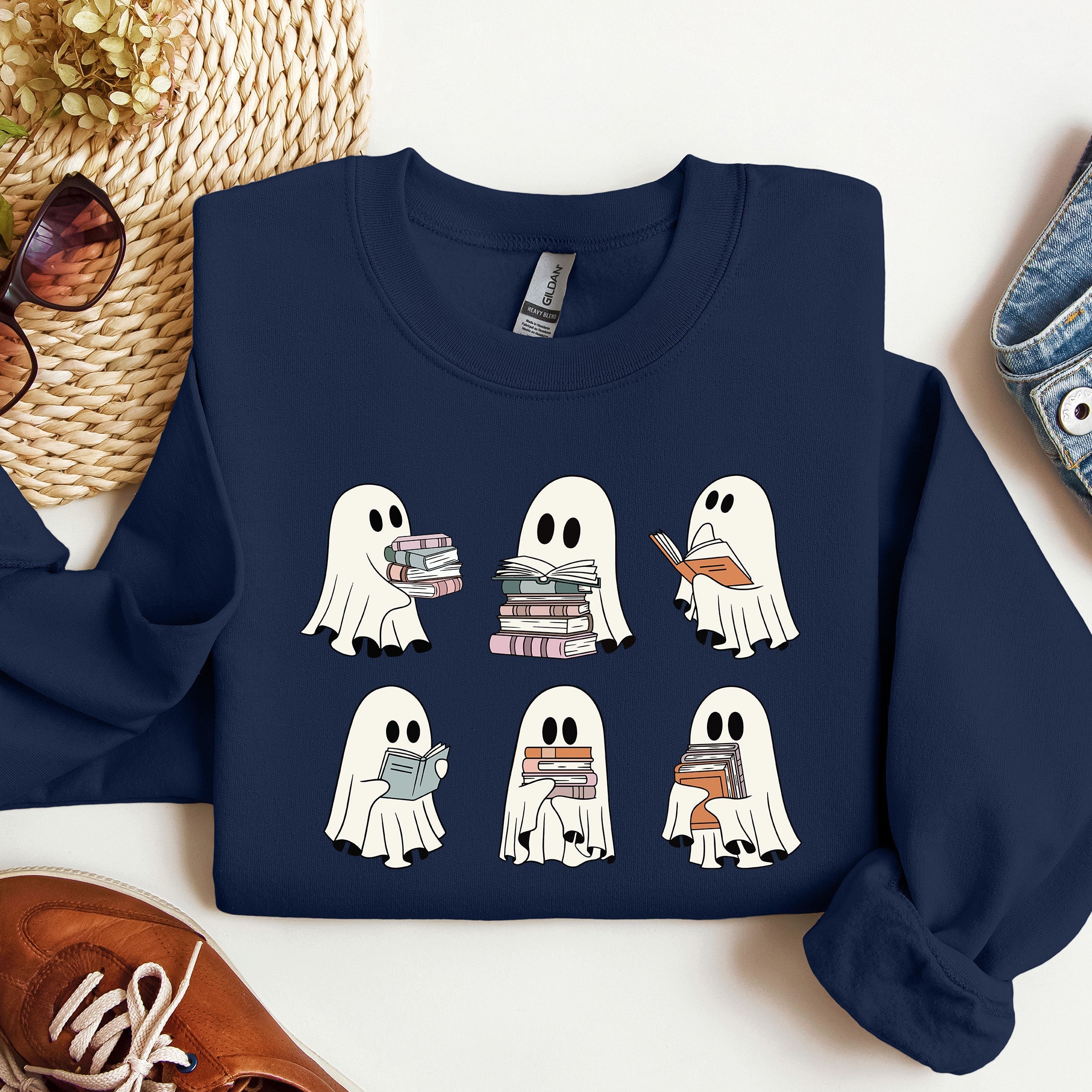 Ghosts Reading Books Sweatshirt – Cute Spooky Book Lover Crewneck