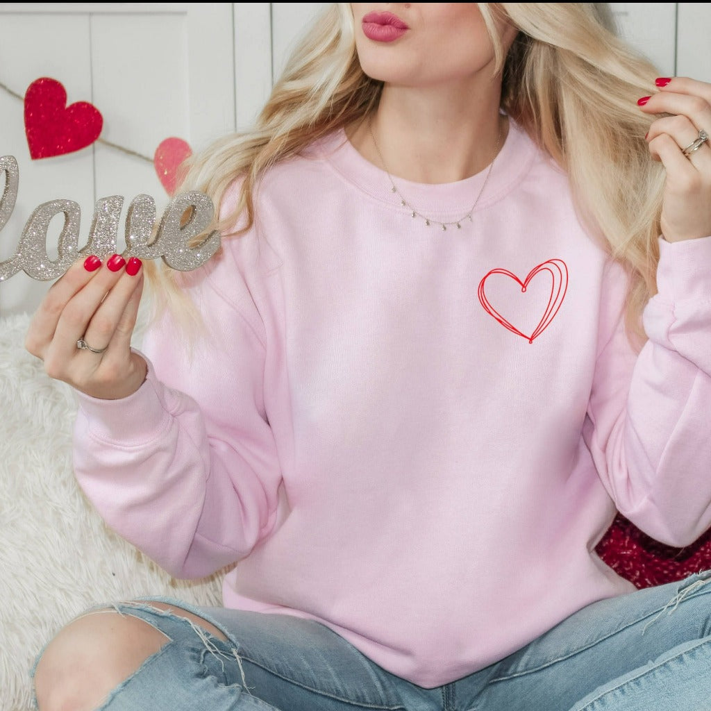 Heart Sweatshirt, Cute Valentines Day Shirt, Womens Valentine Crewneck, Valentine's Outfit
