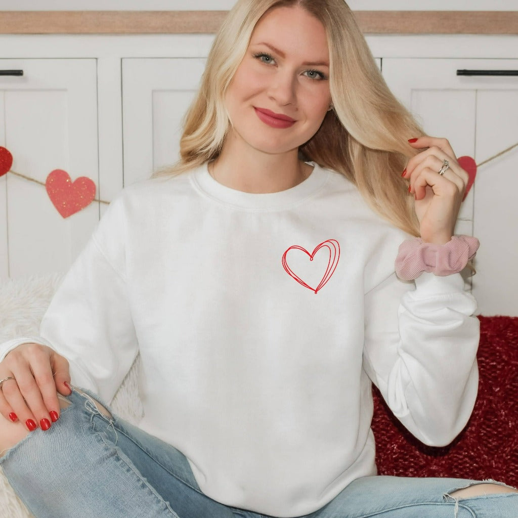 Heart Sweatshirt, Cute Valentines Day Shirt, Womens Valentine Crewneck, Valentine's Outfit