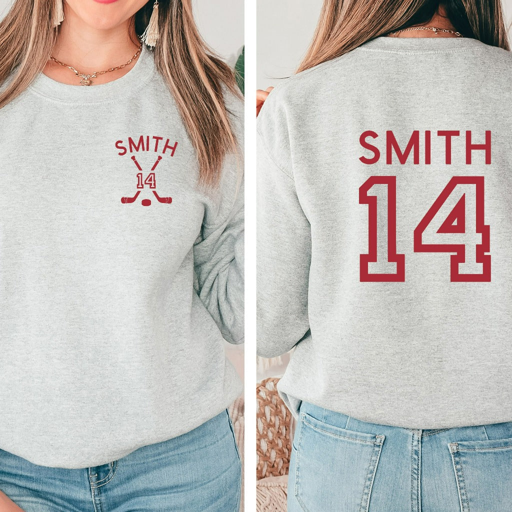 Custom Hockey Mom Sweatshirt, Personalized Hockey Crewneck, Name and Number Hockey Sweatshirt