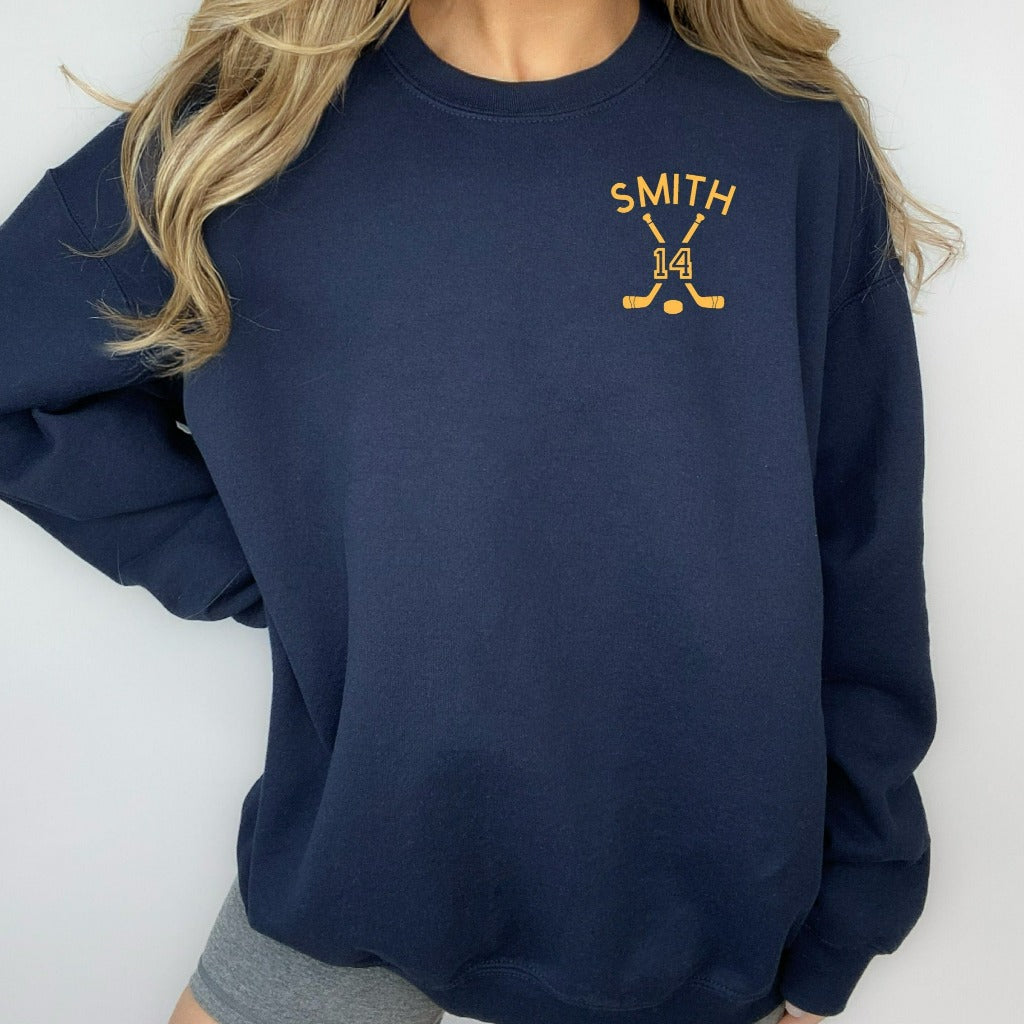 Custom Hockey Mom Sweatshirt, Personalized Hockey Crewneck, Name and Number Hockey Sweatshirt