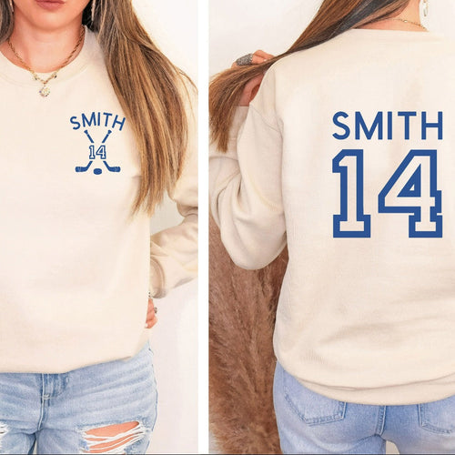 Custom Hockey Mom Sweatshirt, Personalized Hockey Crewneck, Name and Number Hockey Sweatshirt