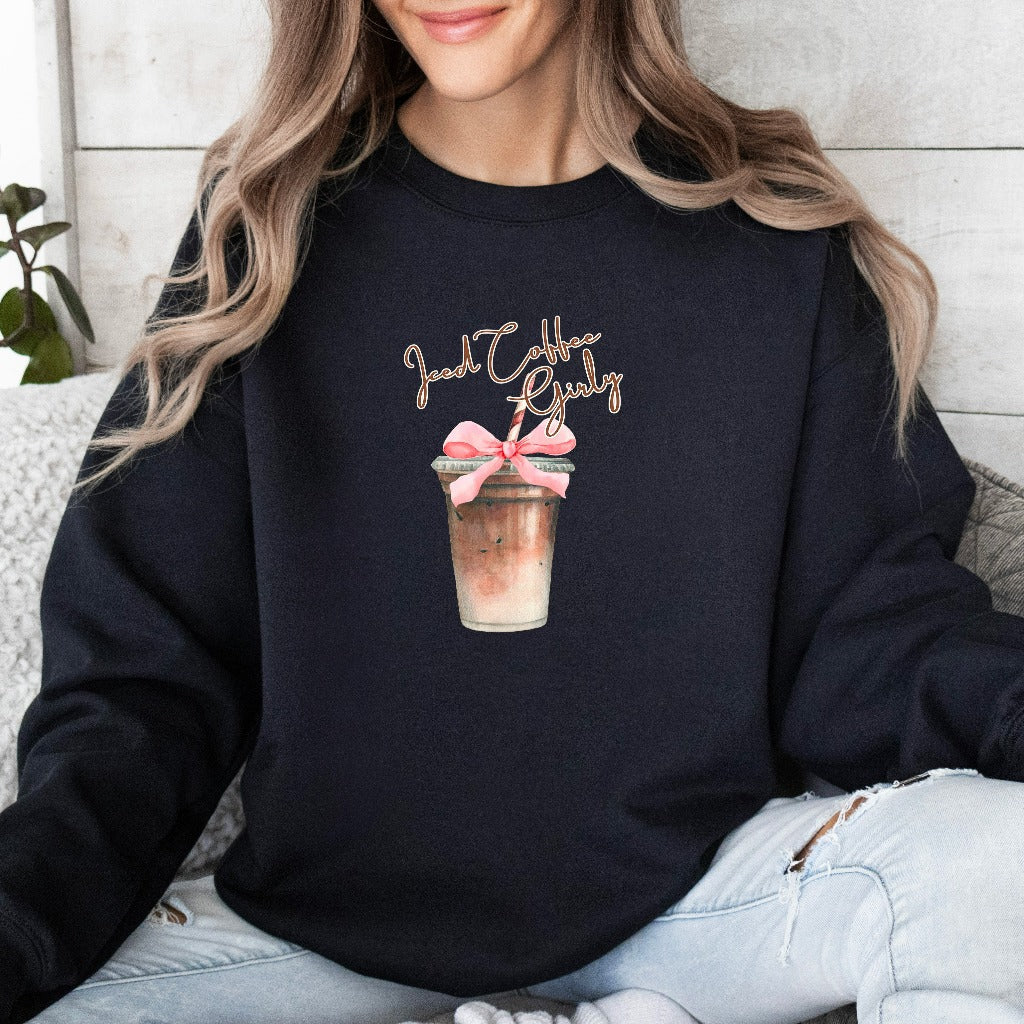 Iced Coffee Girly Sweatshirt, Iced Coffee Girl Crewneck, Coquette Coffee Shirt, Coffee Lover Gift