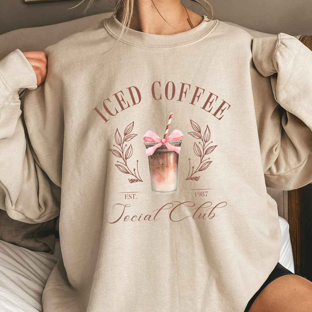 Iced Coffee Social Club Sweatshirt, Iced Coffee Lover Crewneck, Coquette Coffee Shirt, Coffee Lover Gift