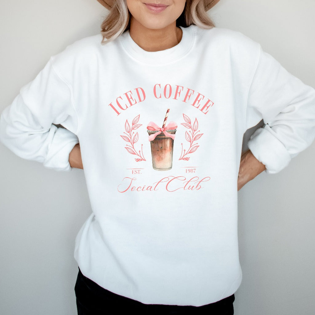 Iced Coffee Social Club Sweatshirt, Iced Coffee Lover Crewneck, Coquette Coffee Shirt, Coffee Lover Gift