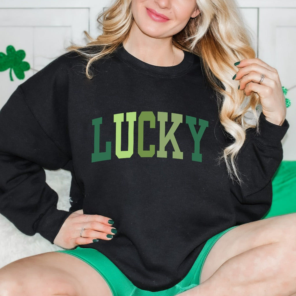 Cute Lucky Sweatshirt, Funny St Patrick's Day Crewneck, Irish Gift for Her, Women's St Patricks Day Outfit