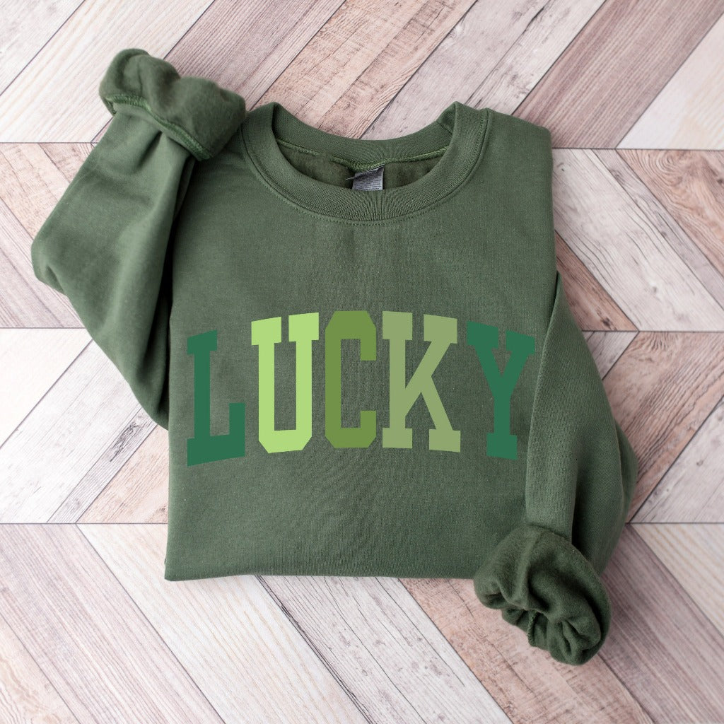 Cute Lucky Sweatshirt, Funny St Patrick's Day Crewneck, Irish Gift for Her, Women's St Patricks Day Outfit