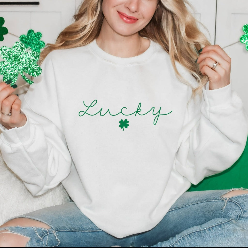 Lucky Sweatshirt, Clover Sweatshirt, St Patricks Day Sweatshirt, Saint Patrick's Pullover, Lucky Sweater