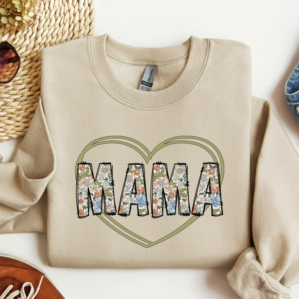Mama Floral Heart Sweatshirt, Mama Pullover Crewneck, Mother's Day Gift, New Mom Gift