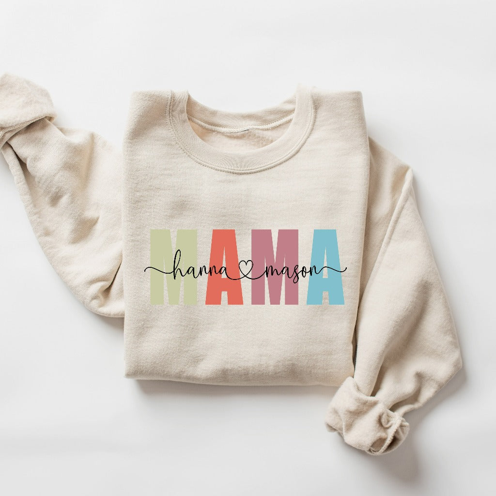 Personalized Mama Sweatshirt, Custom Mama with Kids Names Crewneck, Mother's Day Gift, New Mom Gift