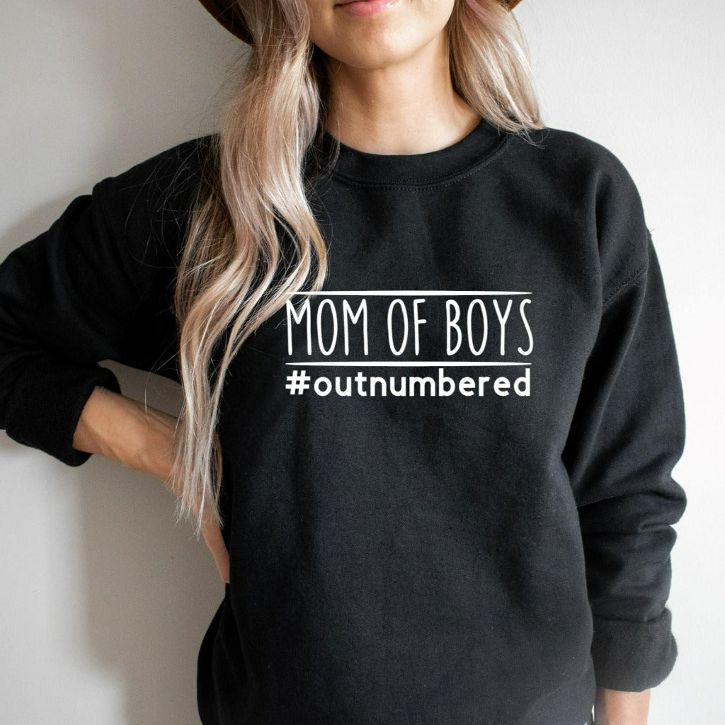 Mom of Boys Outnumbered Sweatshirt, Cute Mom Crewneck, Gift for New Mom of Boys