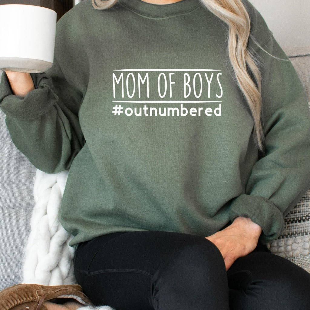 Mom of Boys Outnumbered Sweatshirt, Cute Mom Crewneck, Gift for New Mom of Boys