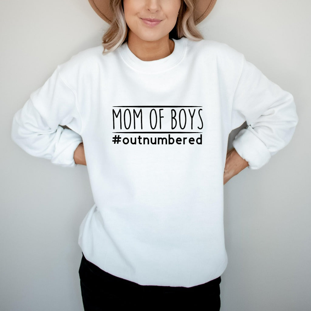 Mom of Boys Outnumbered Sweatshirt, Cute Mom Crewneck, Gift for New Mom of Boys