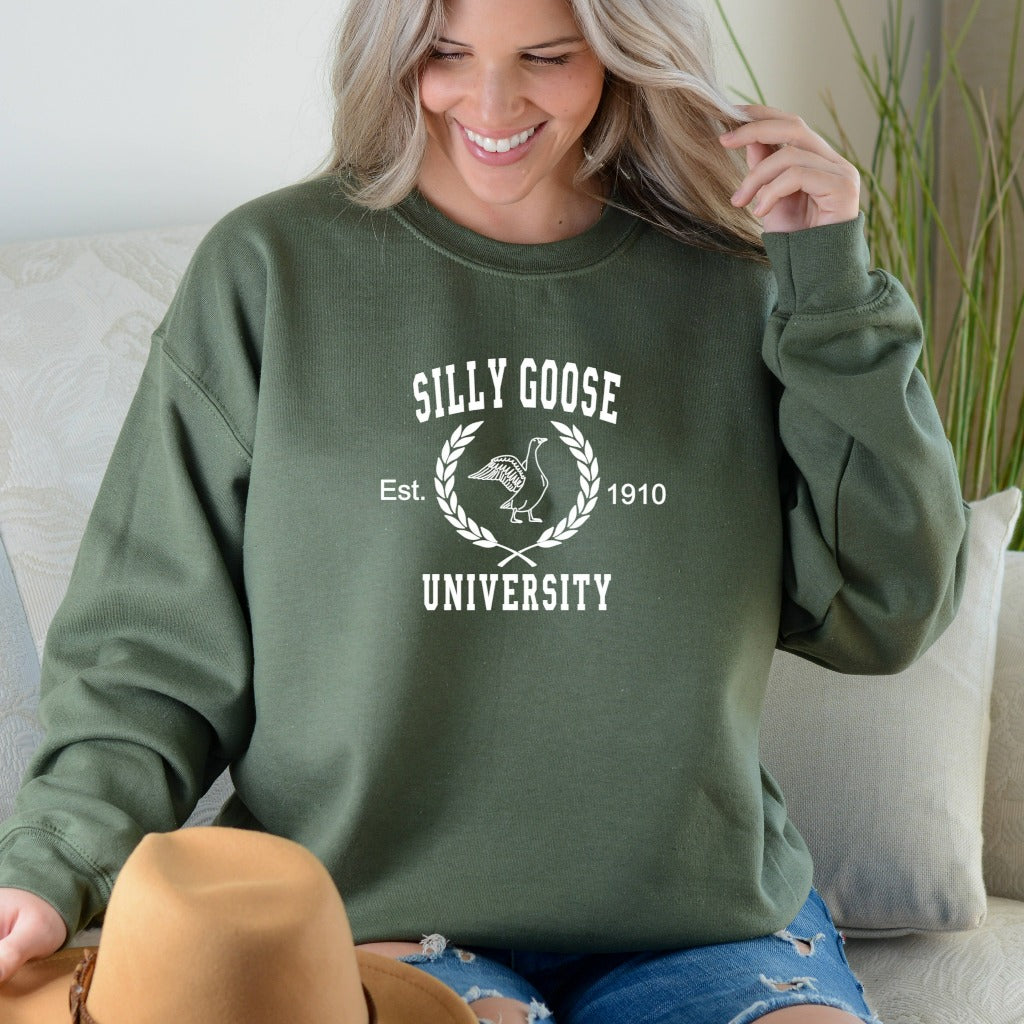 Silly Goose University Crewneck Sweatshirt, Unisex Silly Goose University Shirt, Funny Goose
