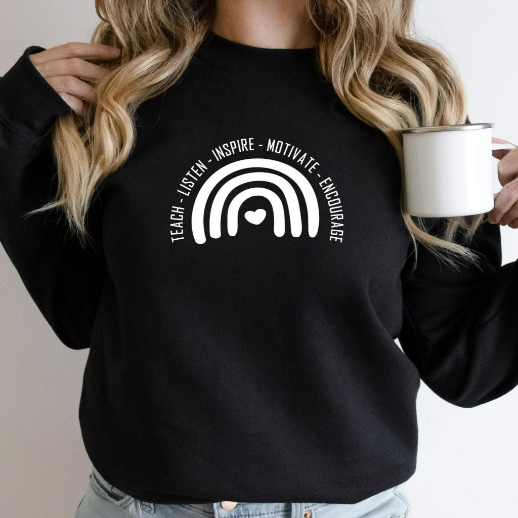 Boho Teacher Rainbow Crewneck Sweatshirt, Teacher Appreciation Gift, Back to School for Her