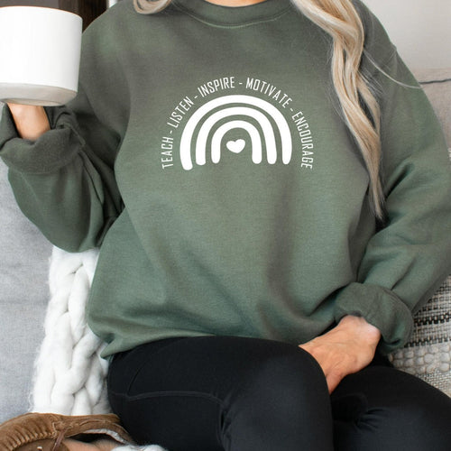 Boho Teacher Rainbow Crewneck Sweatshirt, Teacher Appreciation Gift, Back to School for Her