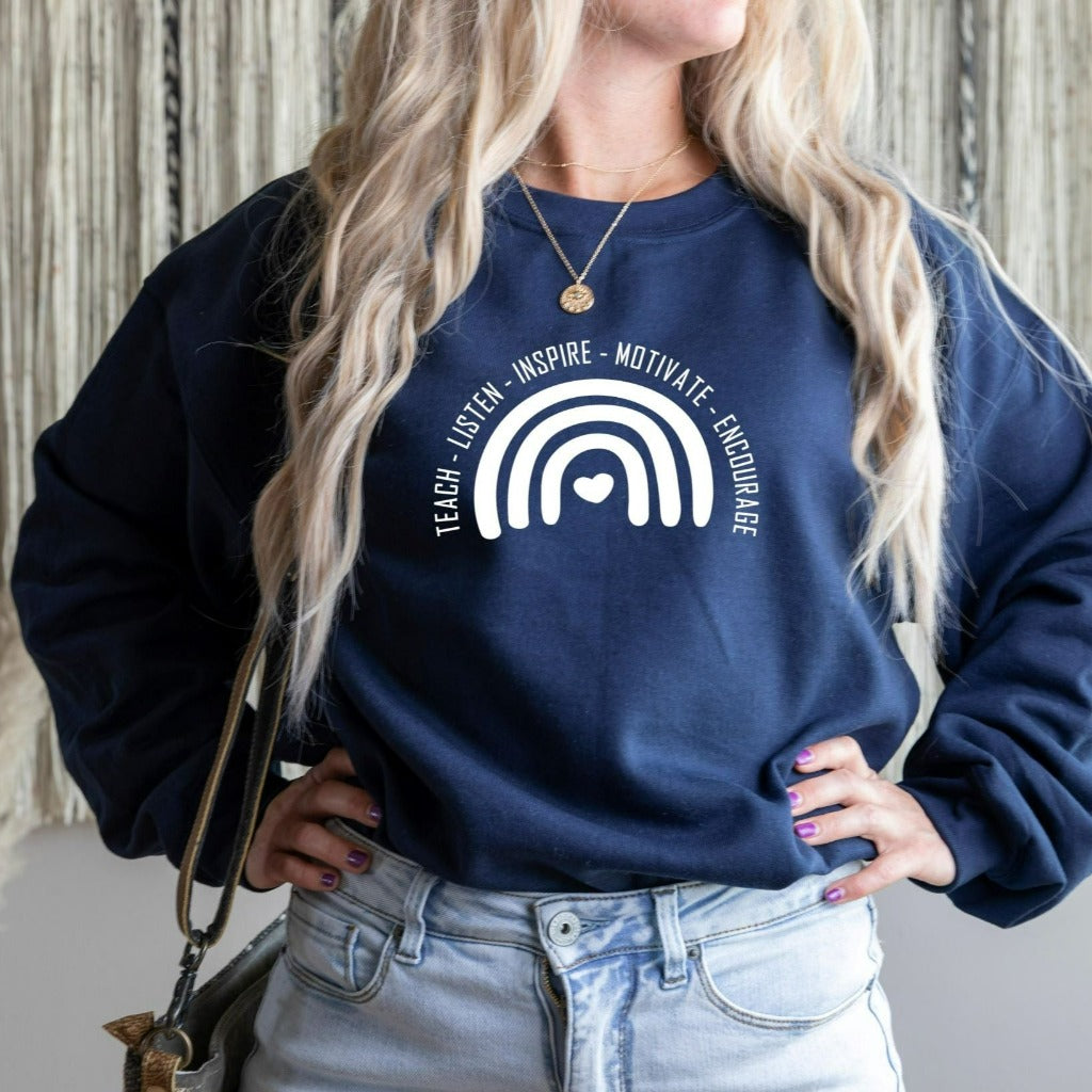 Boho Teacher Rainbow Crewneck Sweatshirt, Teacher Appreciation Gift, Back to School for Her