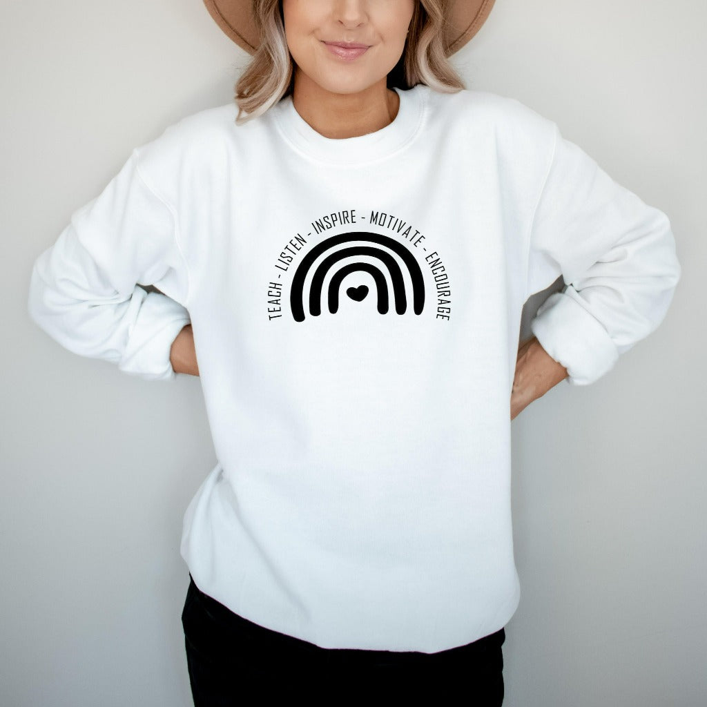 Boho Teacher Rainbow Crewneck Sweatshirt, Teacher Appreciation Gift, Back to School for Her