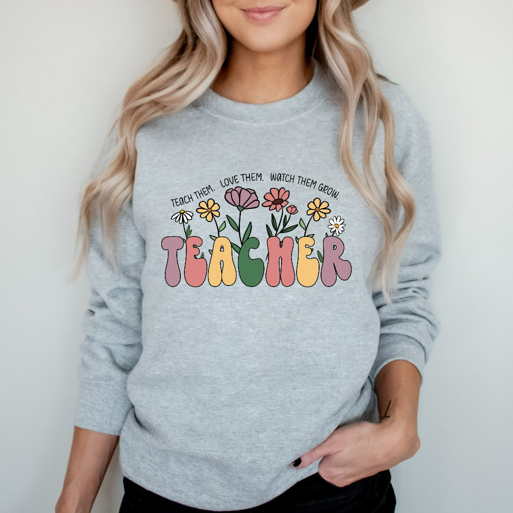 Teacher Wildflower Sweatshirt, Teacher Crewneck, Back to School Shirts, Cute Teacher Sweater, Teacher Appreciation Gift