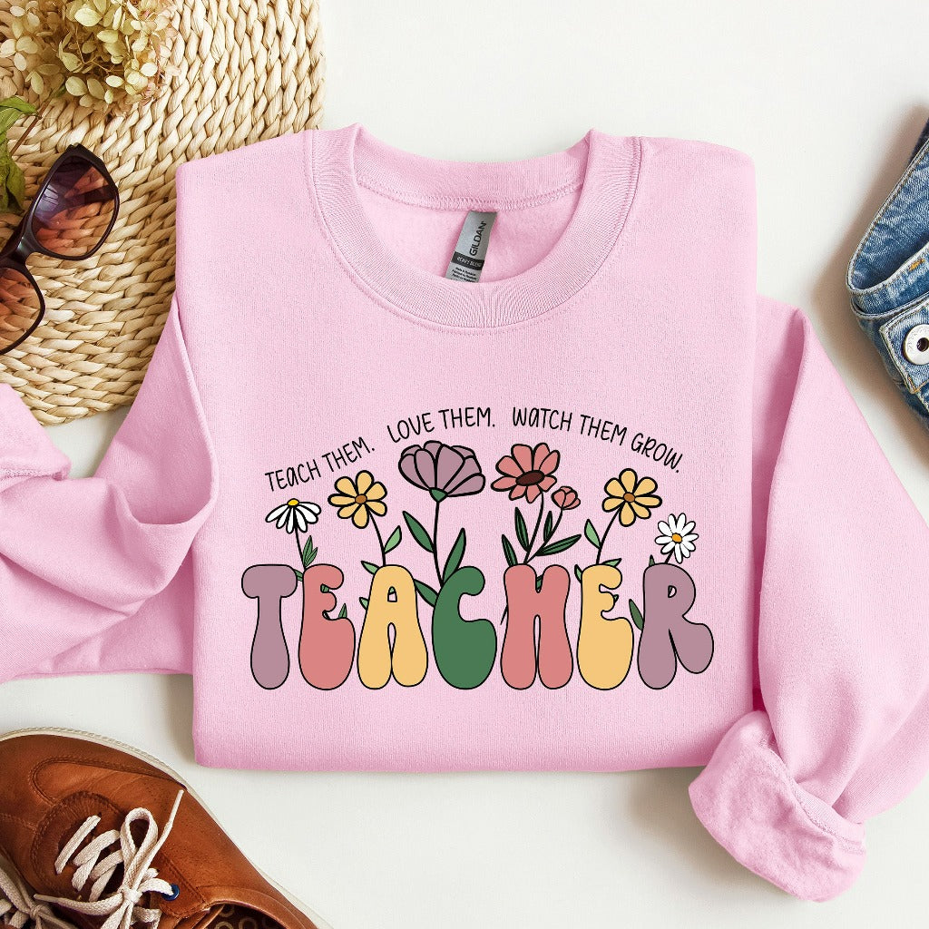 Teacher Wildflower Sweatshirt, Teacher Crewneck, Back to School Shirts, Cute Teacher Sweater, Teacher Appreciation Gift