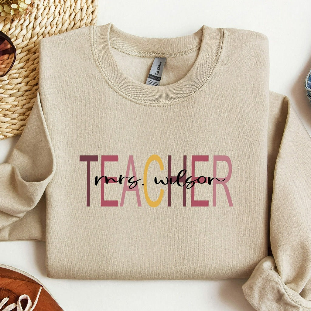 Custom Teacher Last Name Sweatshirt, Teacher Mrs Crewneck, Back to School Sweater, Teacher Appreciation Gift