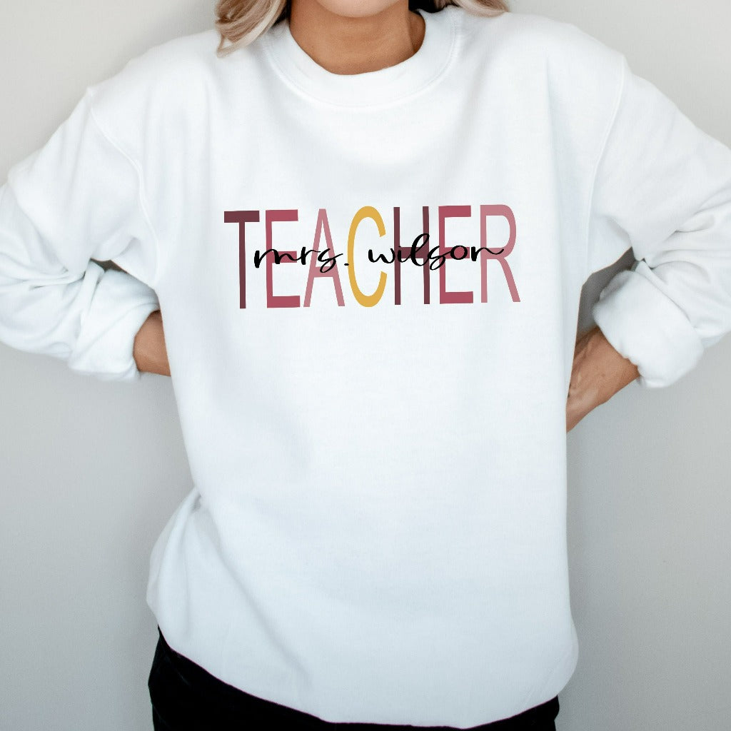 Custom Teacher Last Name Sweatshirt, Teacher Mrs Crewneck, Back to School Sweater, Teacher Appreciation Gift