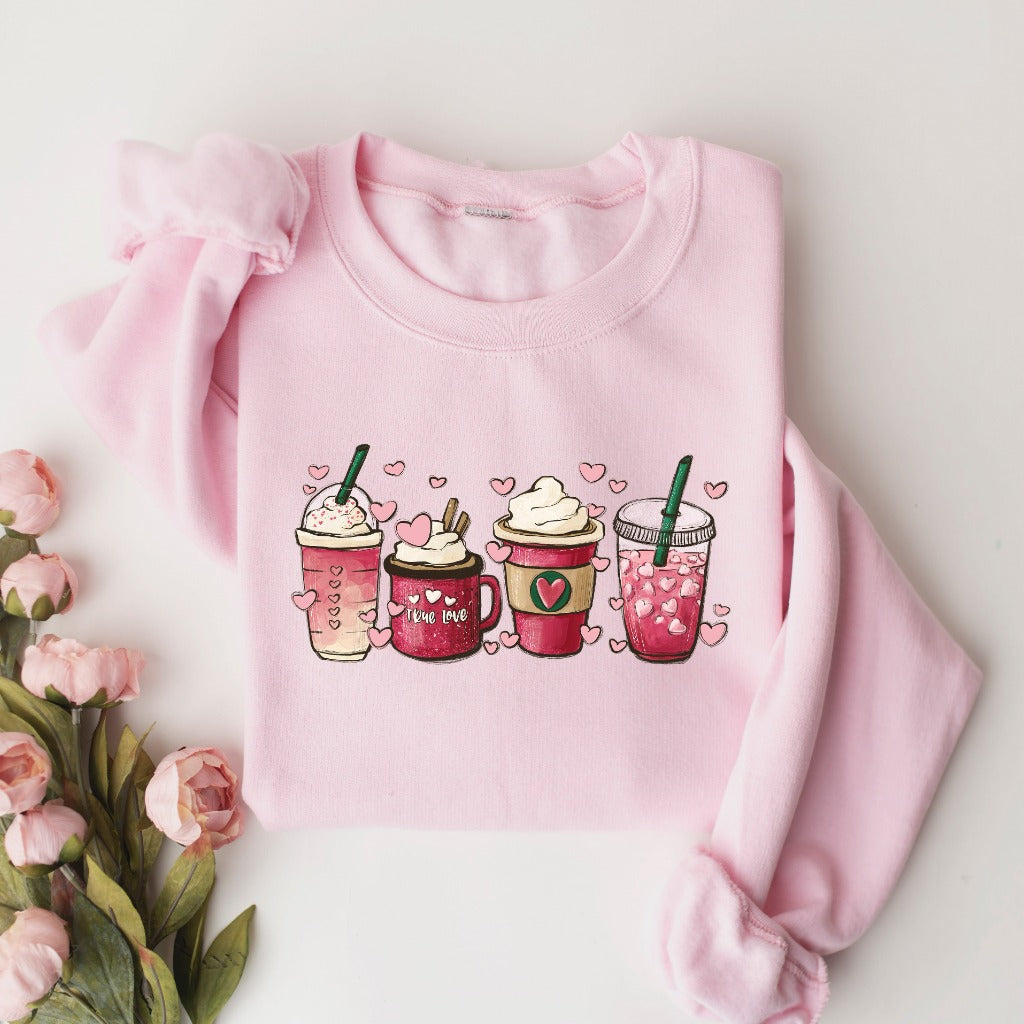 Valentine Coffee Heart Sweatshirt, Womens Cute Valentine Crewneck, Cozy Love Women Valentine Sweater