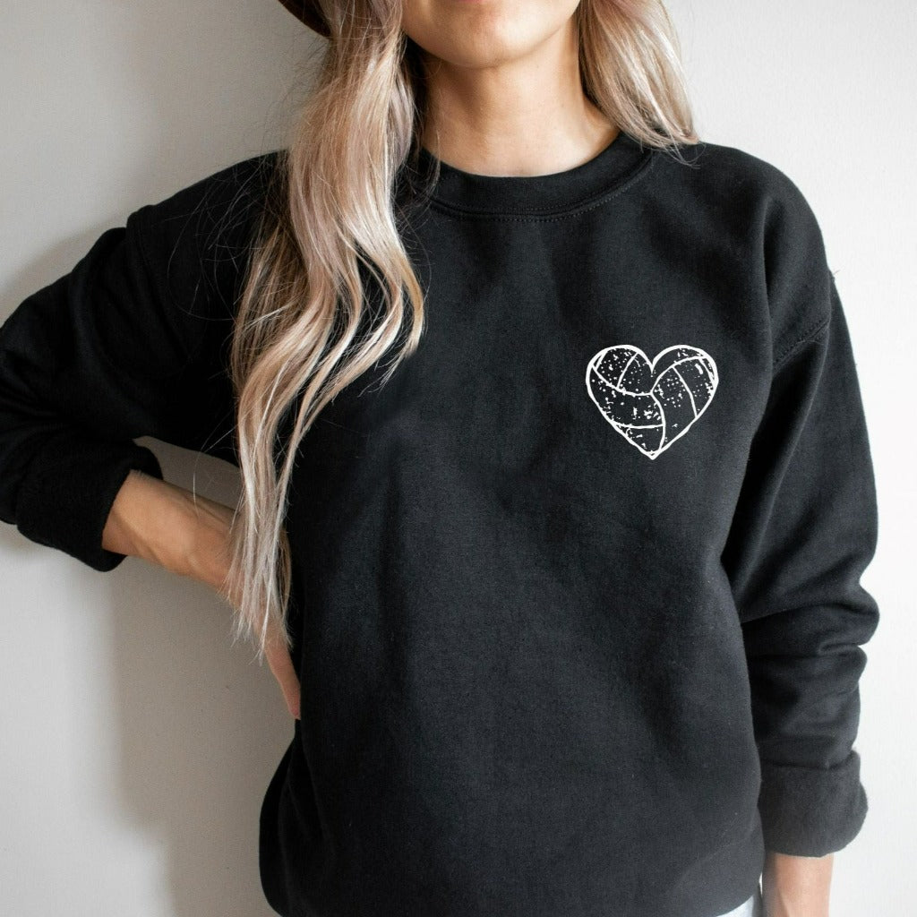 Volleyball Distressed Heart Crewneck Sweatshirt, Volleyball Mom Shirt, Gift for Volleyball Player