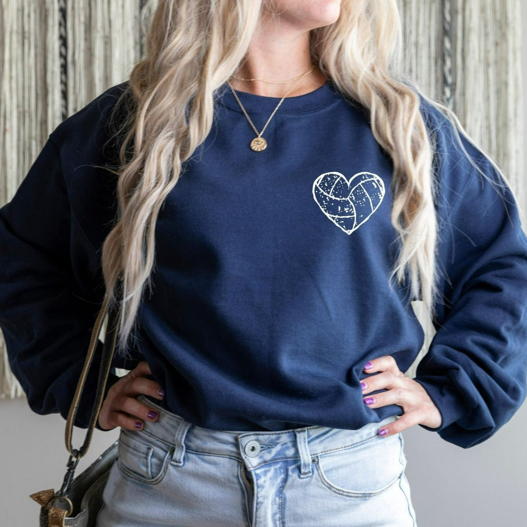 Volleyball Distressed Heart Crewneck Sweatshirt, Volleyball Mom Shirt, Gift for Volleyball Player