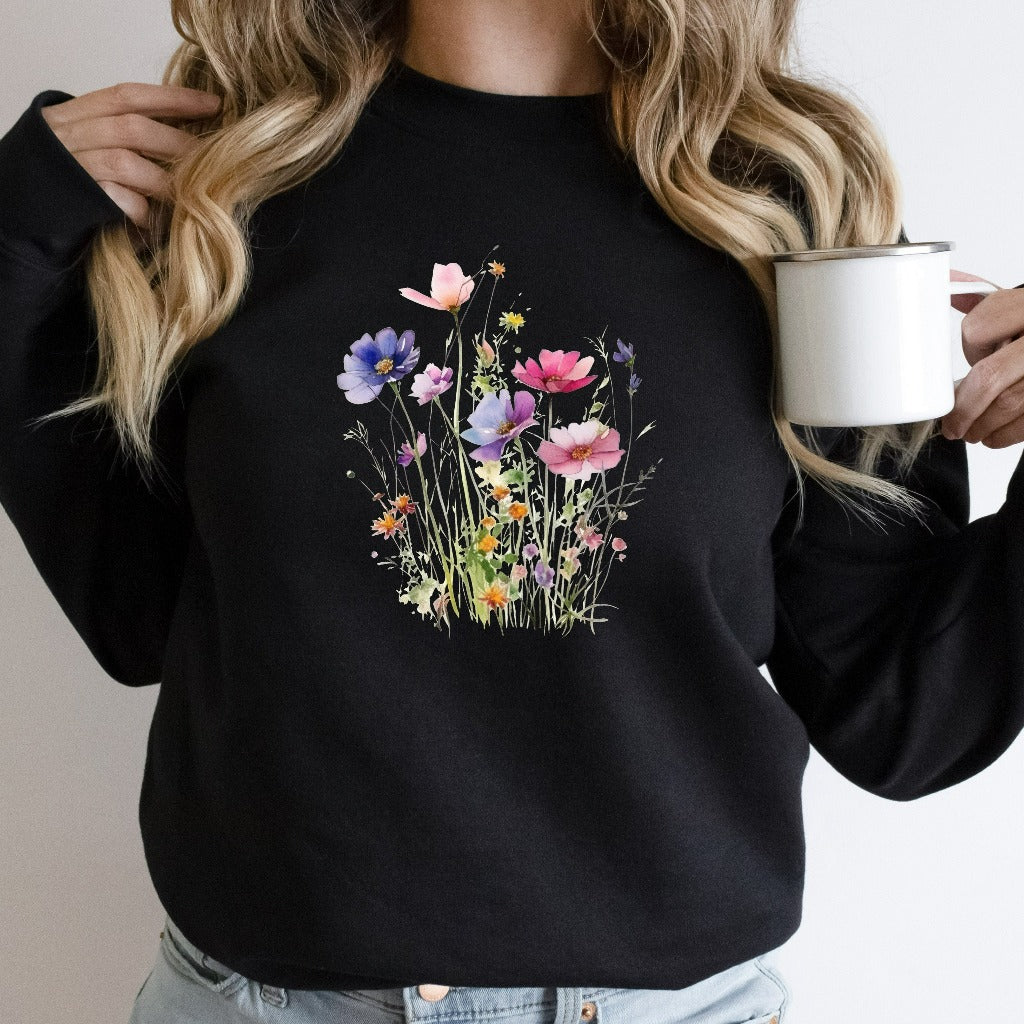 Vintage Pressed Wildflower Sweatshirt: Boho Cottagecore Floral Crewneck