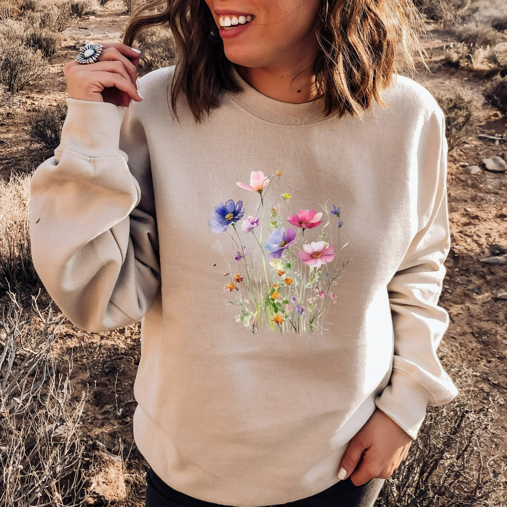 Vintage Pressed Wildflower Sweatshirt: Boho Cottagecore Floral Crewneck