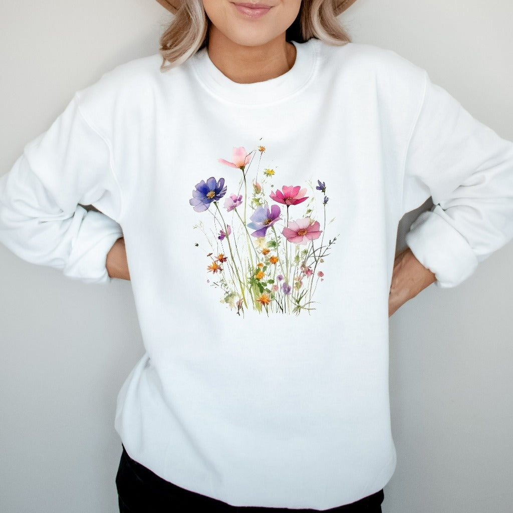 Vintage Pressed Wildflower Sweatshirt: Boho Cottagecore Floral Crewneck