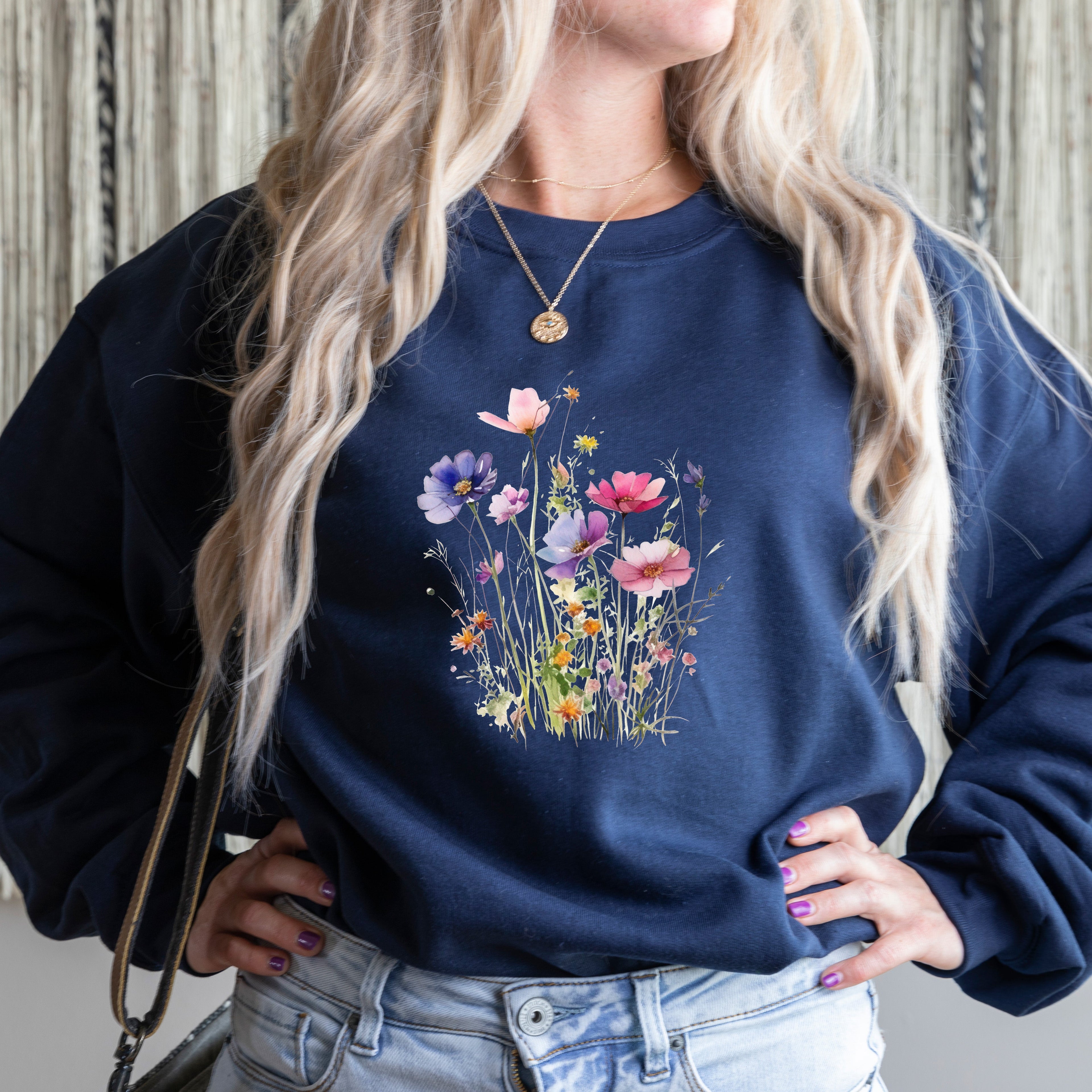 Vintage Pressed Wildflower Sweatshirt: Boho Cottagecore Floral Crewneck