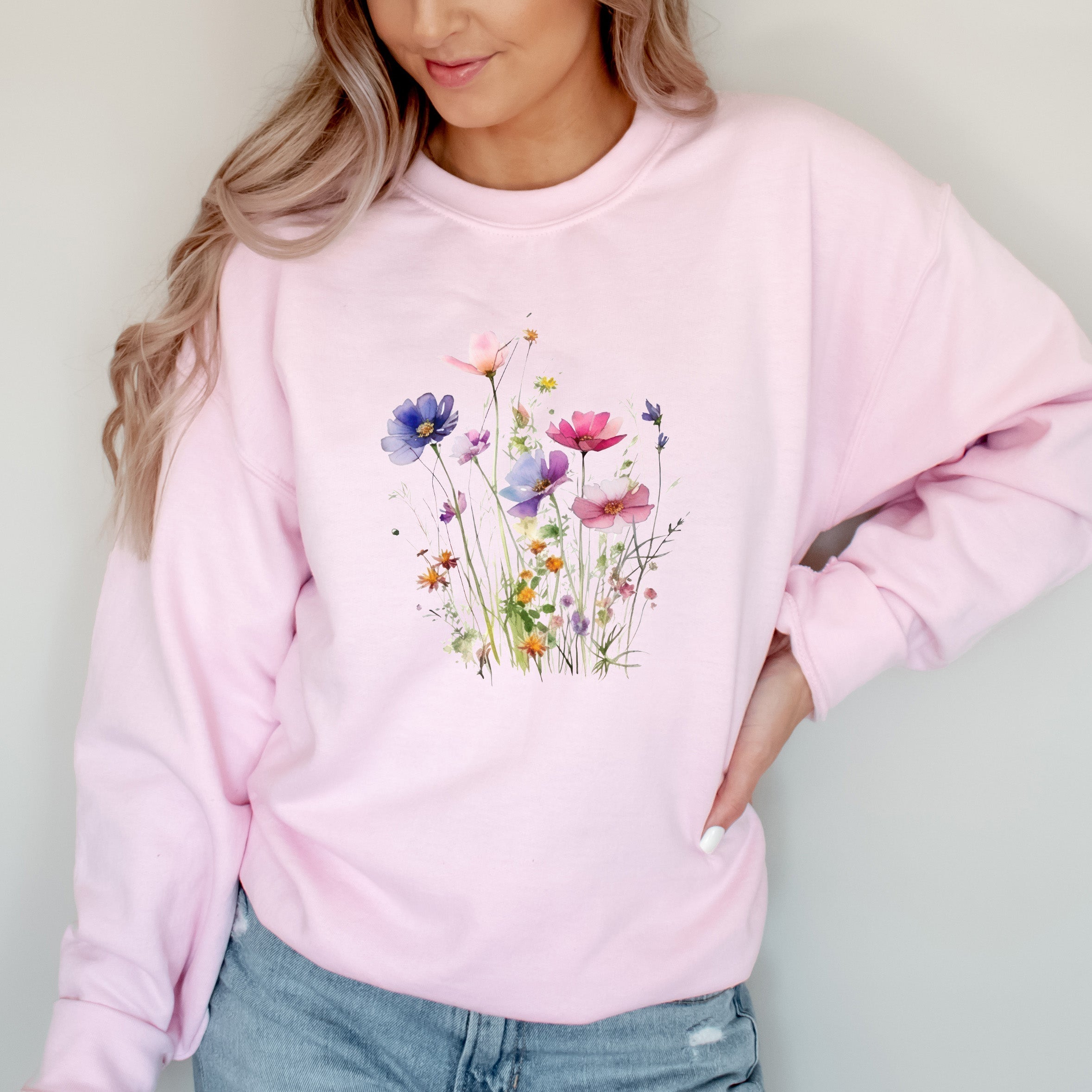 Vintage Pressed Wildflower Sweatshirt: Boho Cottagecore Floral Crewneck