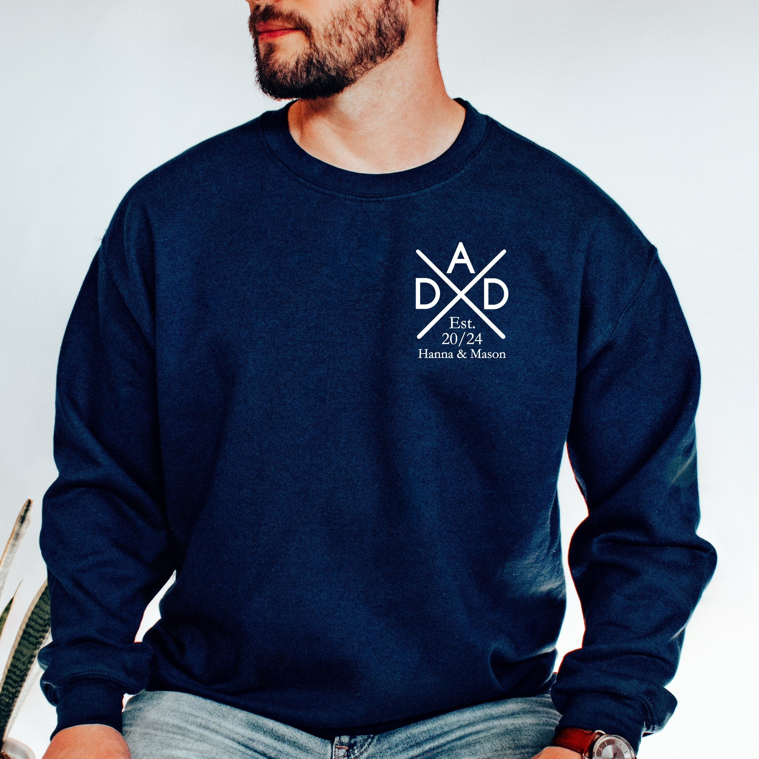 Personalized Father Sweatshirt, Father's Day gift, Crewneck with Child's Name And Birth Year, Dad Gift Idea